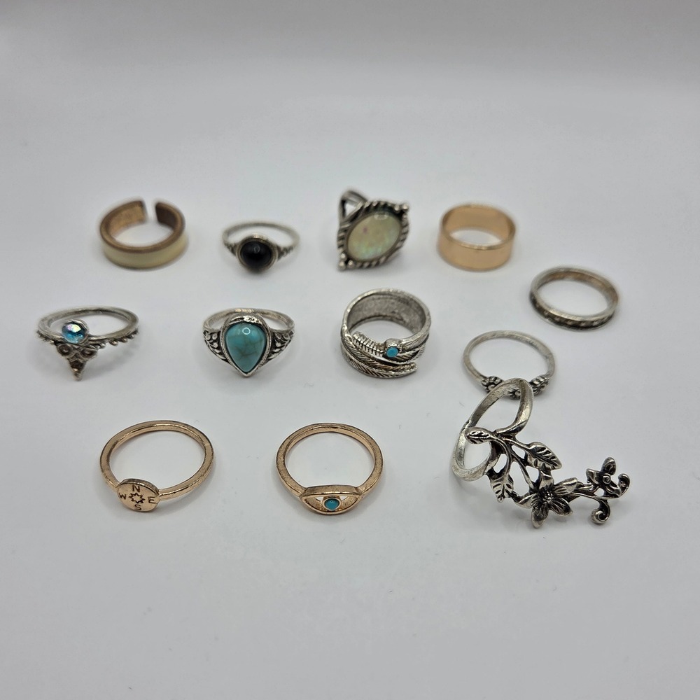 12 Ring Lot Sizes 5- 6 Mixed Costume Jewelry Boho Statement